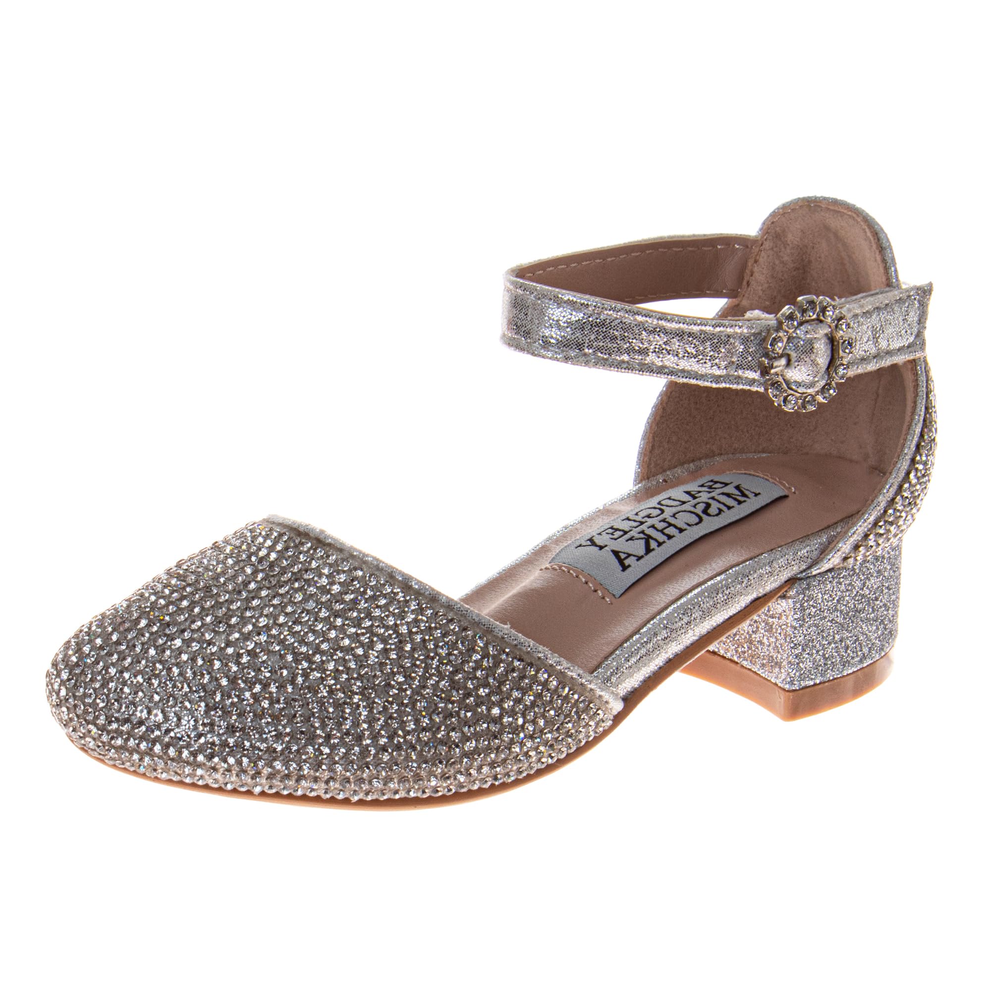 Josmo Girls Rhinestone Glitter Dress Sandal with Low Heel Fancy Sparkly Ankle Strap Sandals for Toddler to Big Kids