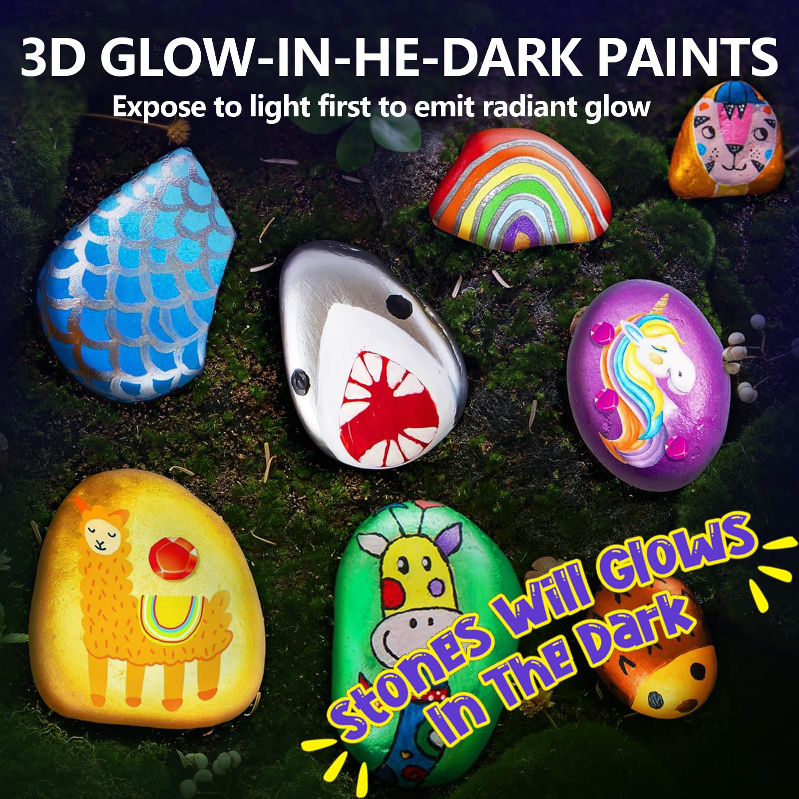 Kit De Peinture Sur Pierre Pour Enfants, Kits De Loisirs Creatifs Enfants 12 Galets A Peindre Decorer Avec 24 Peintures Et Acce