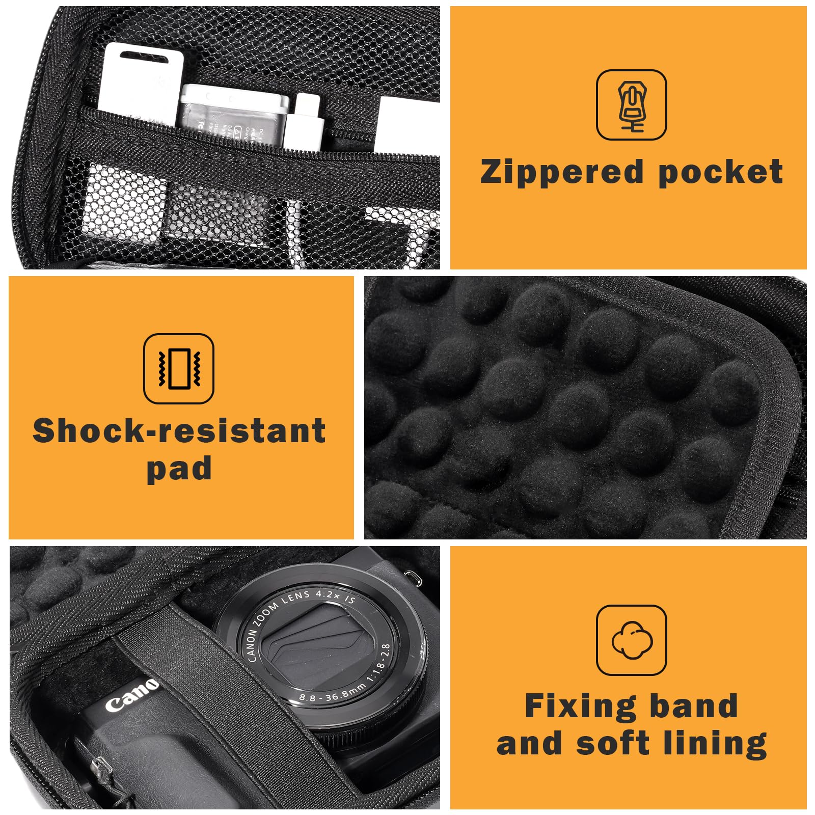 ProCase Étui pour Appareil Photo Canon G7X Mark III/II, SX740 HS, Sony ZV‑1F, Ricoh GR III, Lumix TZ99, Kodak WPZ2, Sacoche de Transport pour Caméra Numérique -Noir