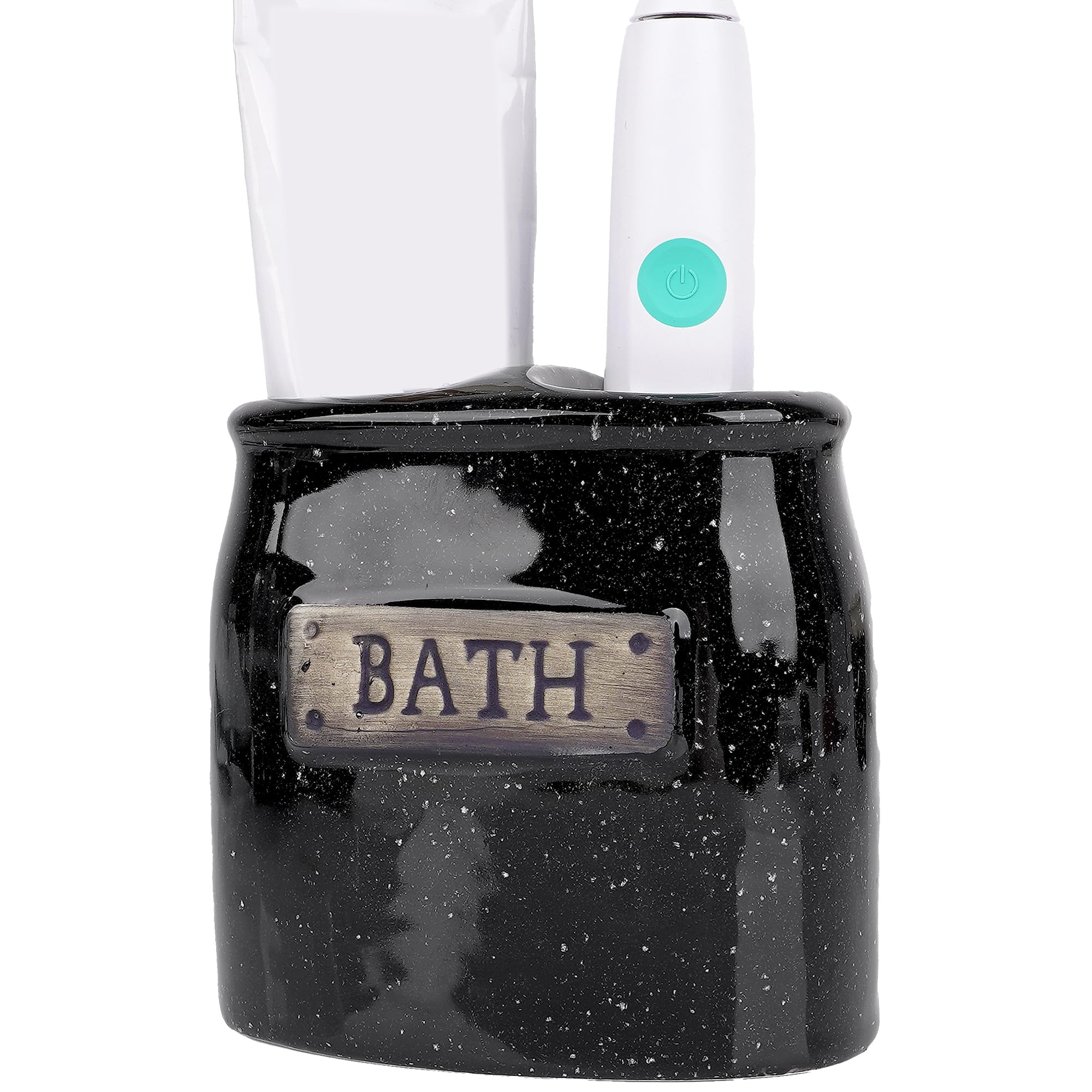 Porte-brosse à dents chic en céramique noire, design côtier haut de gamme pour lavabo