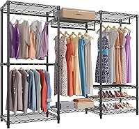 VIPEK V5 Heavy Duty Portable Closet Wardrobe: 4 Hang Rods, 8 Shelves, 890lbs Capacity, 68.9"L x 76.4"H Black Clothes Rack