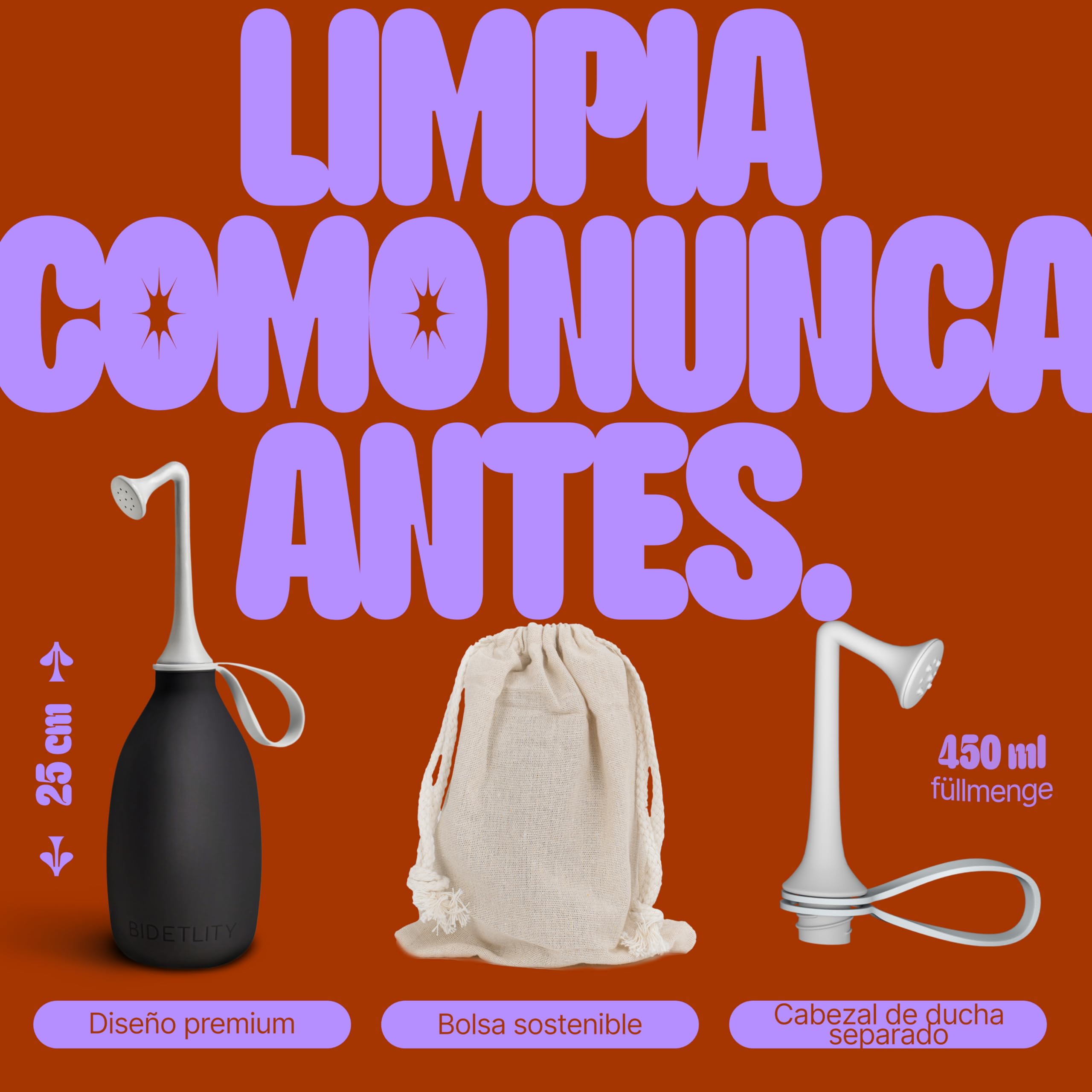 Ducha Íntima 3.0 – Bidet Portátil de Viaje, sostenible, reemplaza toallitas húmedas, ahorra papel higiénico, con bolsa de viaje, sin BPA