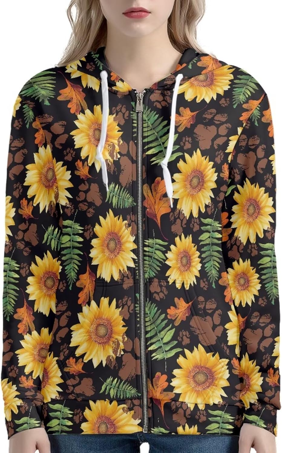 Irisjudy Women Plus Size Casual Sweatshirt Mexico Sugar Skull Long Sleeve Zip Y2K Hoodie Cane Candy with Pocket Running Coat