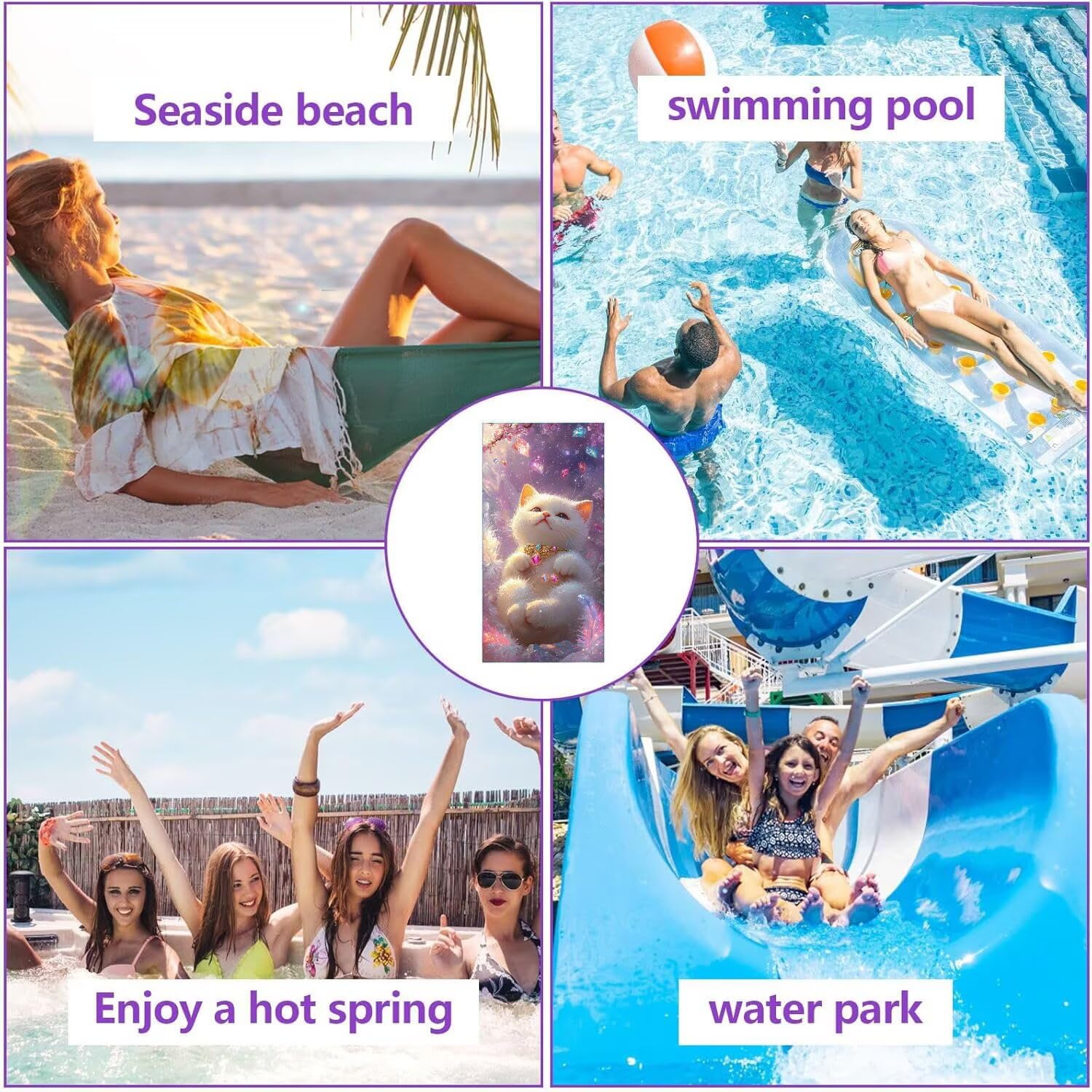 Toalla Playa Grande, 90 x 200 cm Toalla Microfibra Prevención de Arena, Toallas de Playa Ligera y de Secado Rápido, para a Viajes, Sauna, Gimnasio 2PCS Esterilla Playas Regalos Mujer (Lindo gato) k622