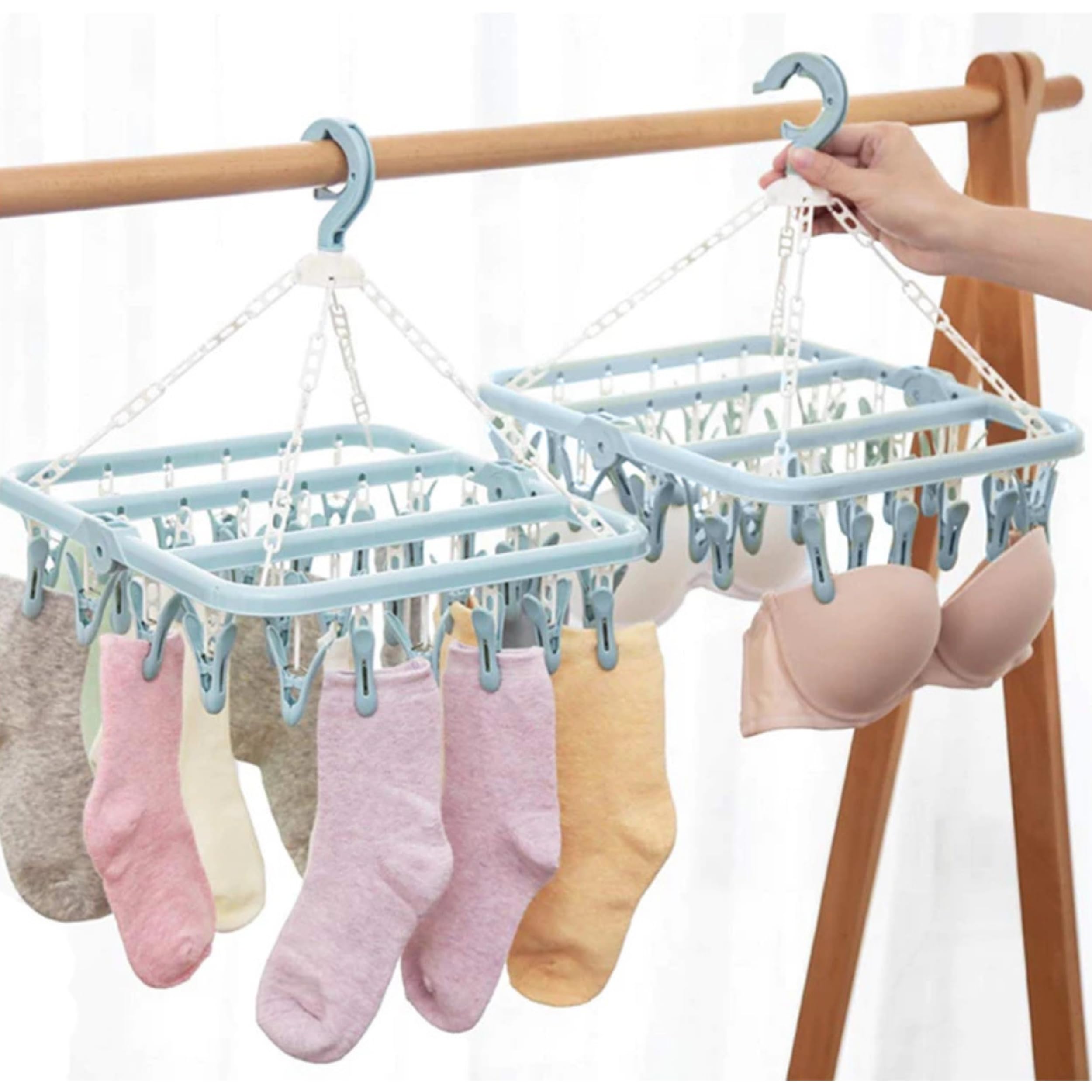 PARENCE - Séchoir à Linge Suspendu avec 32 Pinces – Cintre Multifonction pour Chaussettes, sous-Vêtements et Petits Vêtements – Gain de Place – Bleu