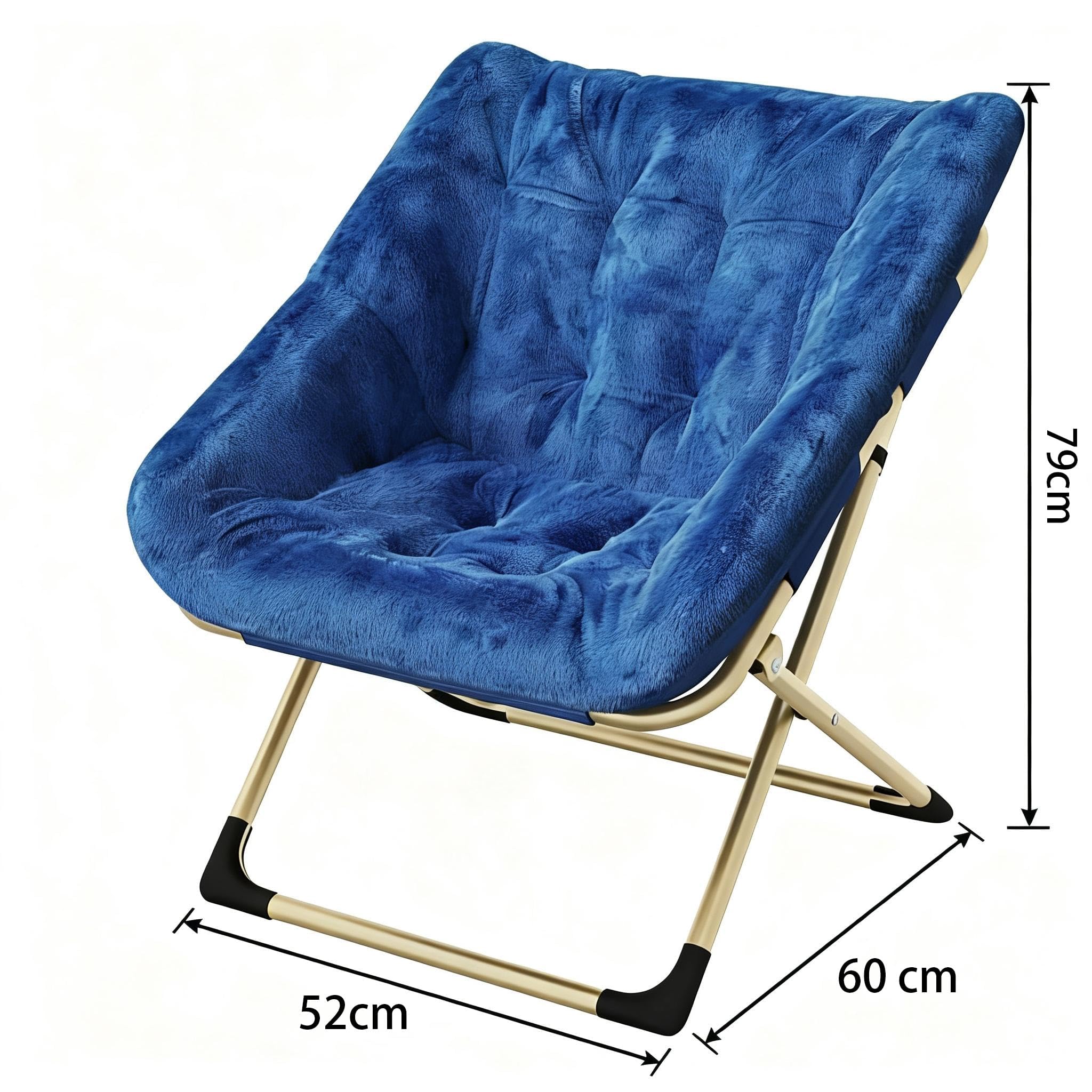 Garvee Silla Plegable Tipo Luna para Adultos, Sillón Lounge Cómodo con Estructura De Acero y Pelo Sintético Suave, Sin Montaje, para Salón, Dormitorio o Apartamento, Azul