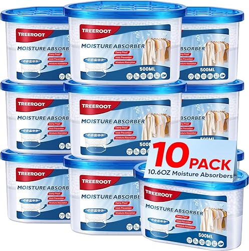 Paquete de 10 absorbentes de humedad, cubo absorbente de humedad de 10.6 onzas, absorbentes de humedad para armario, cubo deshumidificador para