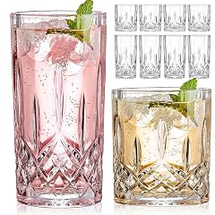 Drinking Glasses 8 Piece Crystal Glass Cups Mixed Glassware Set 4 pcs Crystal Old Fashioned 11oz Highballs and