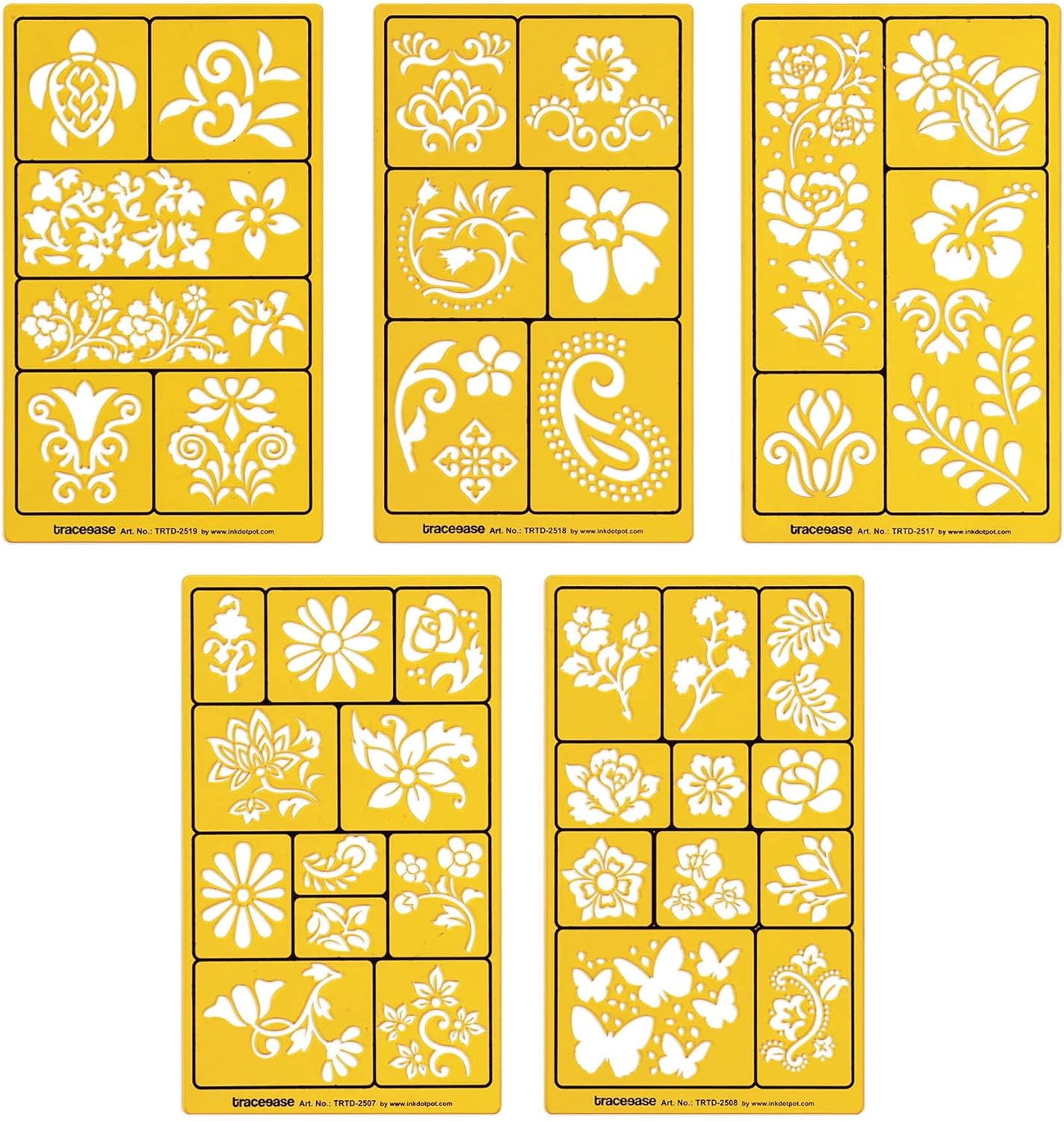 Traceease 5 Pieces Floral Multi-Pattern Drawing Templates for Scrapbooking Designing Craft DIY Art Supplies