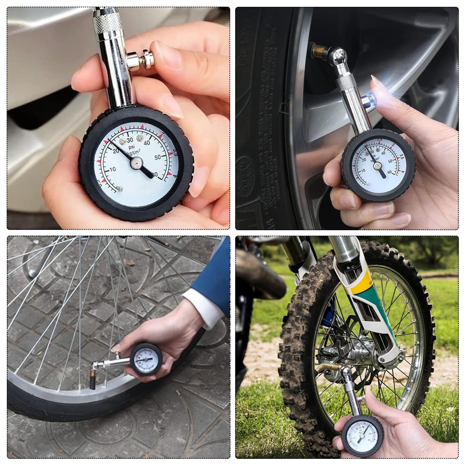Manometro Pressione Gomme, Manometro Digitale Pressione, Pneumatici Misuratore di pressione per Auto Moto Biciclette SUV - 360 Gradi Rotazione