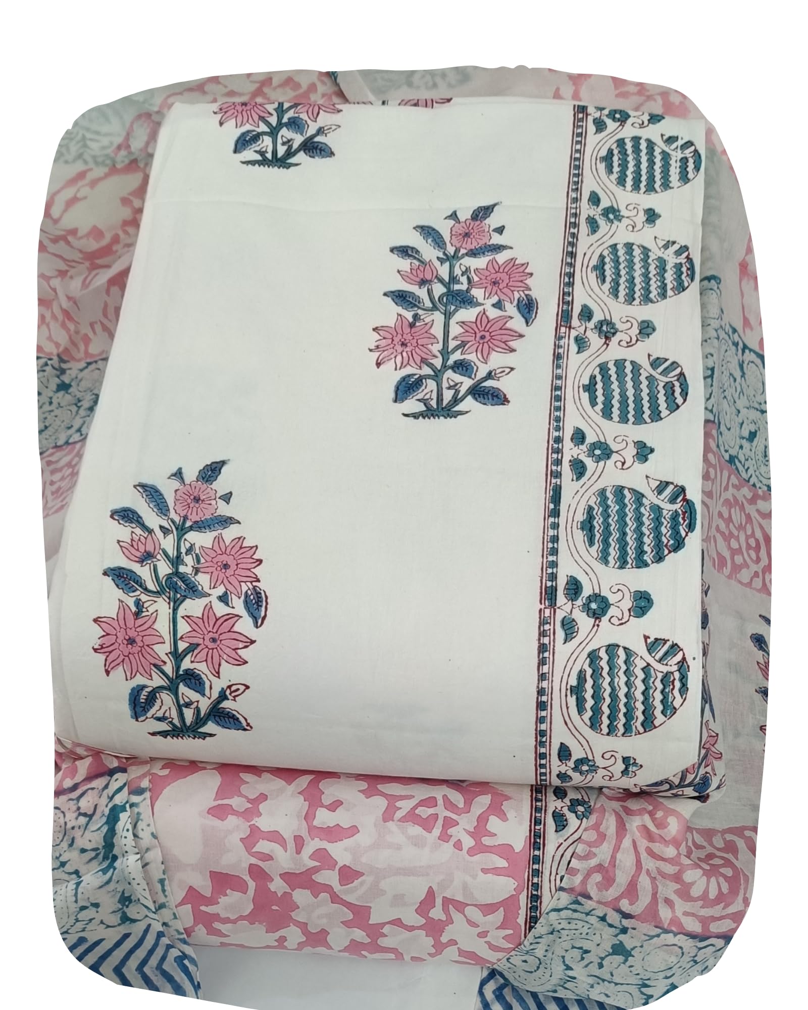 Unstitched Sanganeri Hand Block Print Pure Cambric Cotton Suit Dress Material for Women with Mulmul Cotton Hand Printed Dupatta-image-49