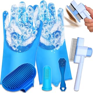 nooepc 6PCS Silicone Dog Bathing Gloves Grooming Kit - Bath Brush, Comb, Toothbrush for Dogs Cats & Rabbits