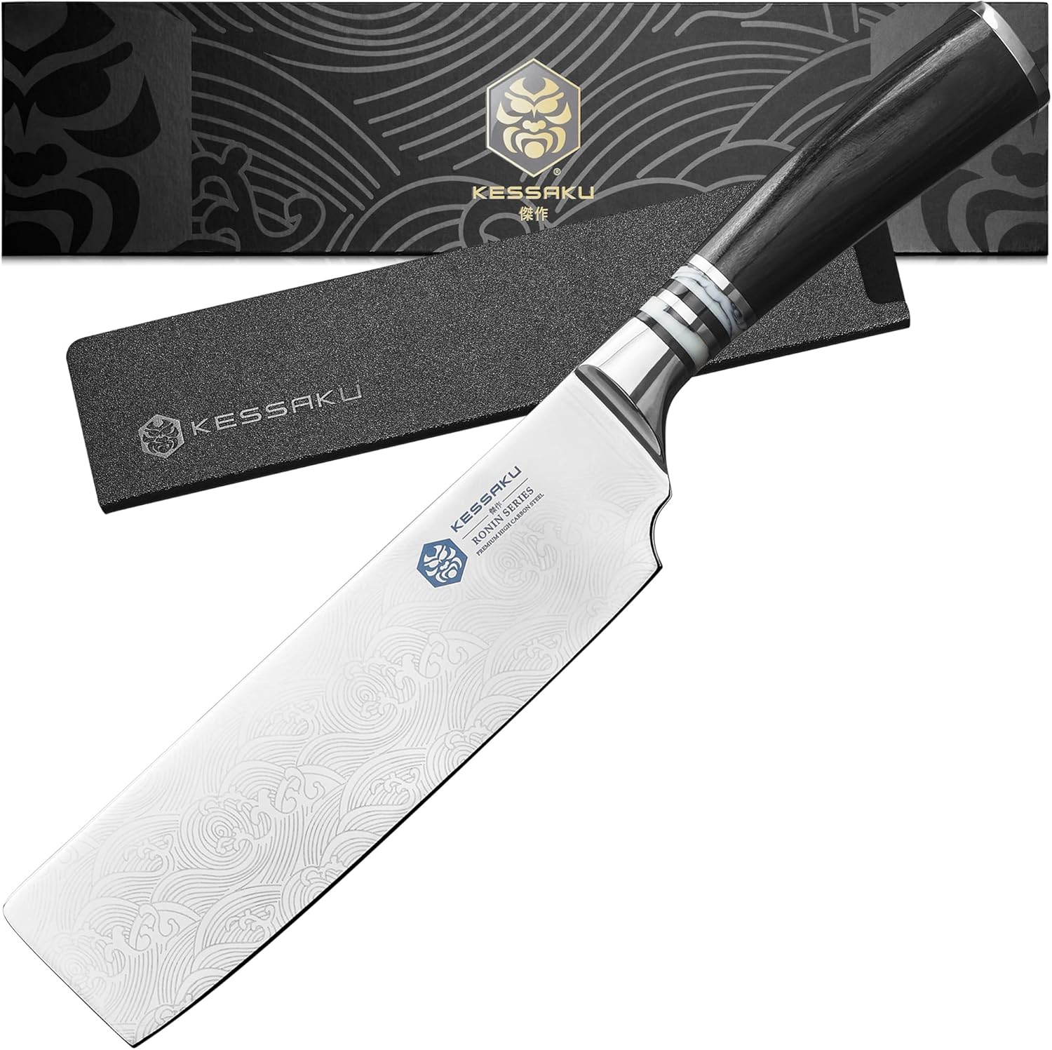 KESSAKU 7-Inch Nakiri Vegetable Cleaver Knife - Ronin Series - Forged High Carbon 7Cr17MoV Stainless Steel - Pakkawood Handle with Blade Guard