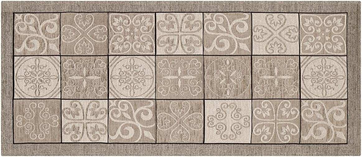 BIANCHERIAWEBWashable Non-Slip Kitchen Rug, Kitchen Runner, 55 x 140 cm, Kitchen Rug, Made in Italy with Taupe Majolica Design, Washable and Ironable Runner Rug