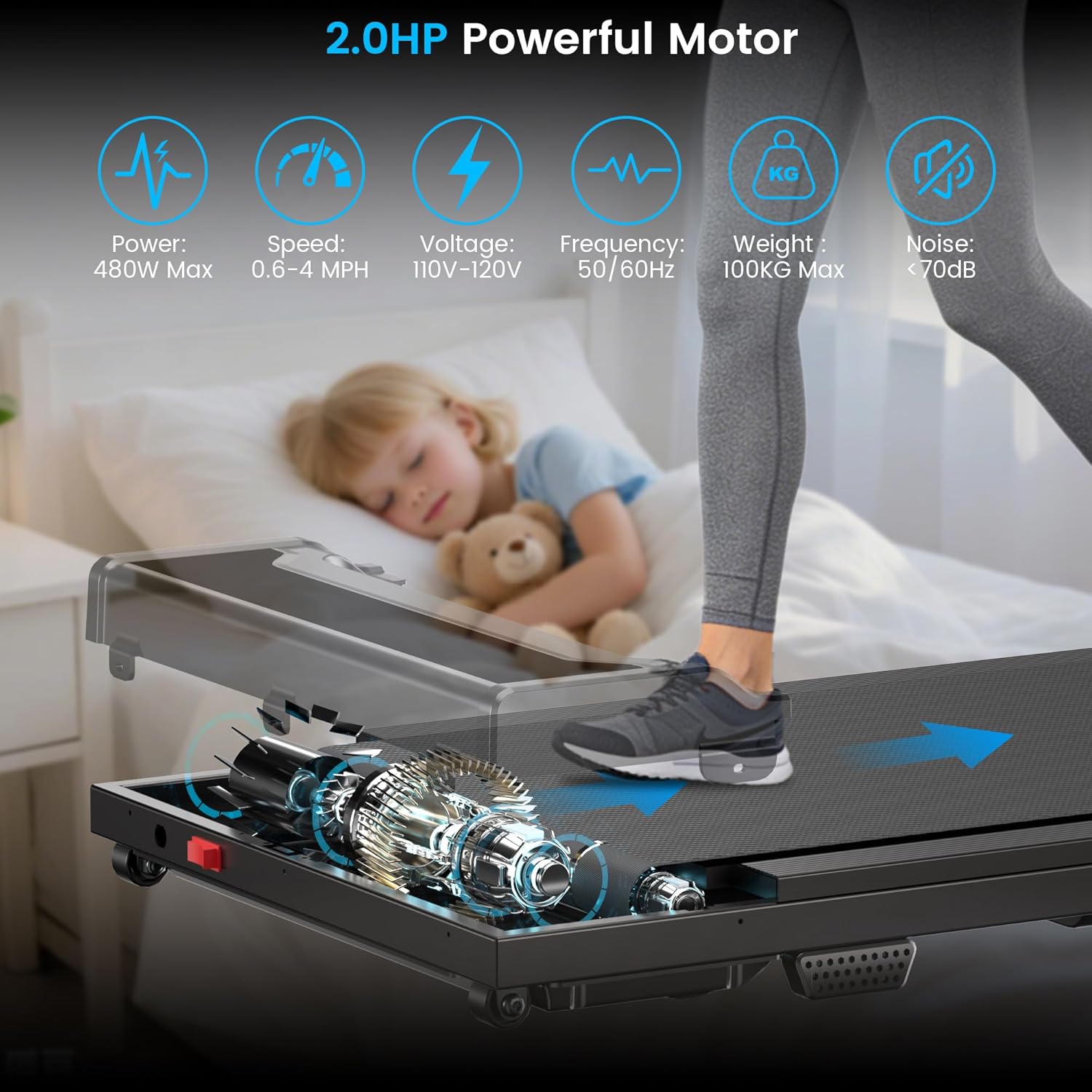 Walking Pad Treadmill for Home - Under Desk Walk Pads with Remote Control Mini Running Portable Electric Machine Adjustable Slim Compact with 0.6-4.0MPH Max up 220 Lbs Modes for Office Small Spaces image 4