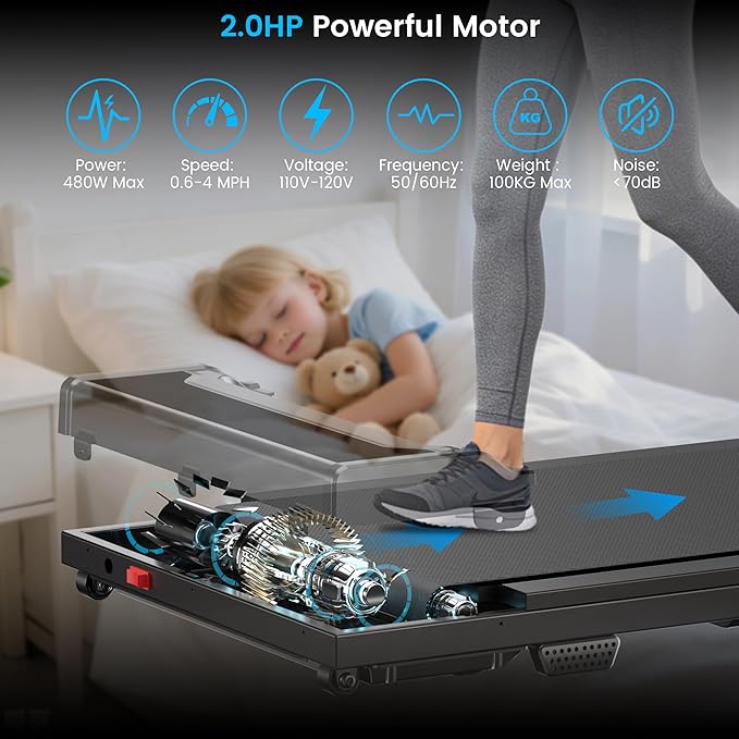 Caminadora Eléctrica Plegable Compacta 2 HP 110V con Ruedas miniatura 4