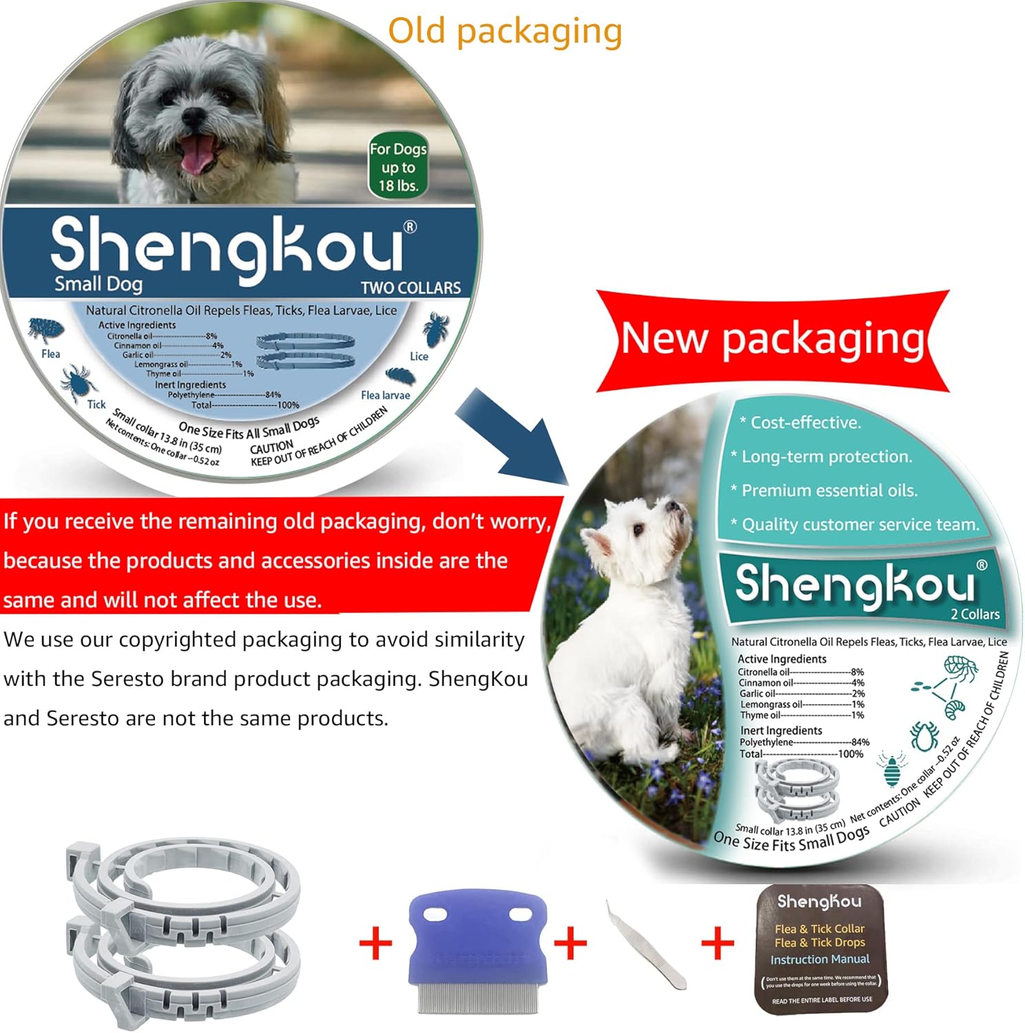 Flea and Tick Collar for Small Dogs, Prevention and Control of Pests on Puppies, 2-Pack, one Bottle of flea Spray, : Pet Supplies