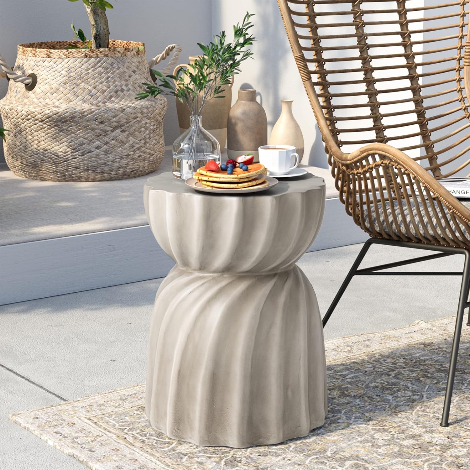 SUNBURY Outdoor Side Table, 19" H Outdoor Accent End Table, Patio Side Tables, Outdoor Coffee Tables, Garden Stool and Plant Stand for Patio, Garden, Living Room, and Backyard