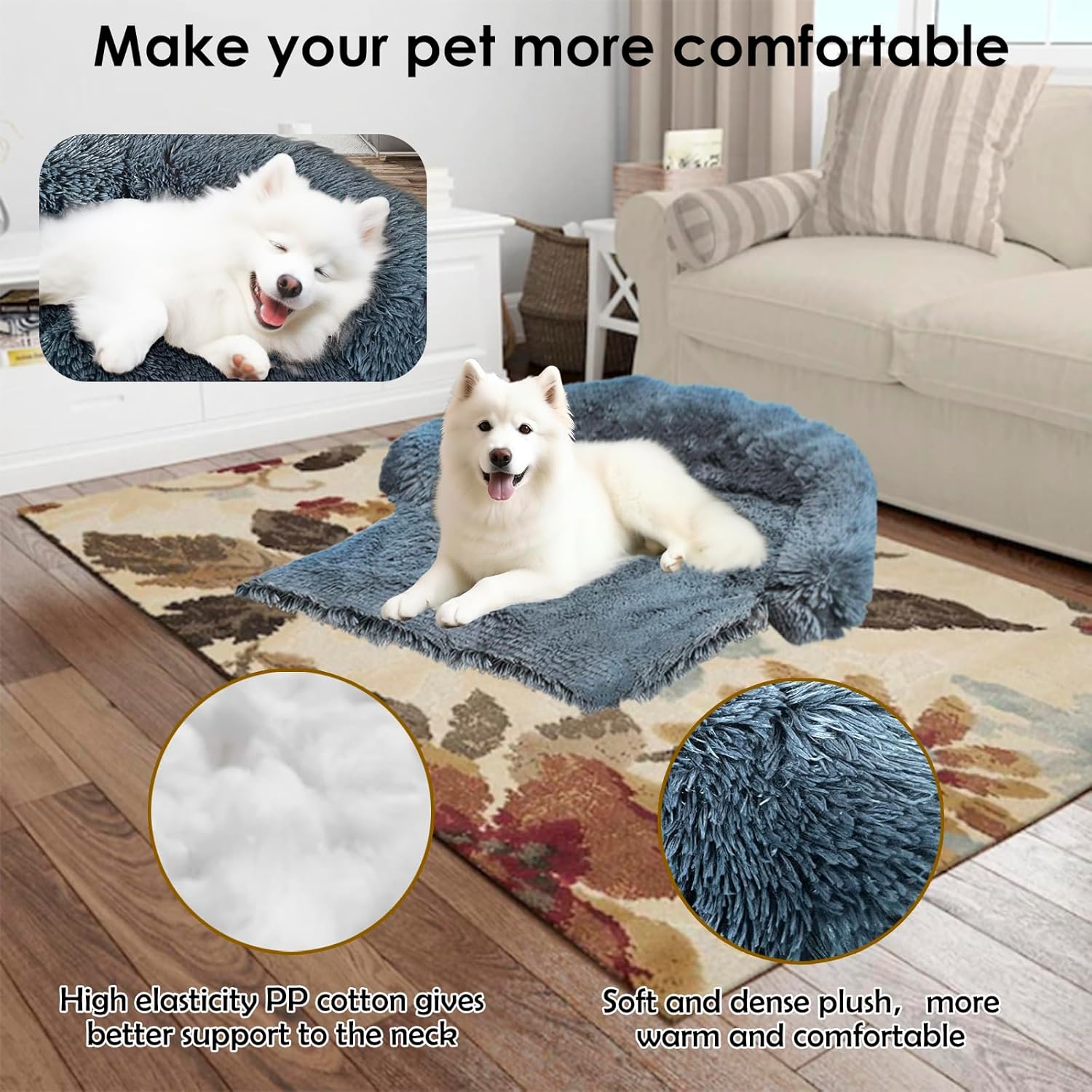 review Premium Calming Dog Couch Bed Sofa Bed,Fluffy Plush Dog Bed Mat with Removable Washable Cover for Furniture Protector for Small,Medium, Large,and X-Large Dogs and Cats