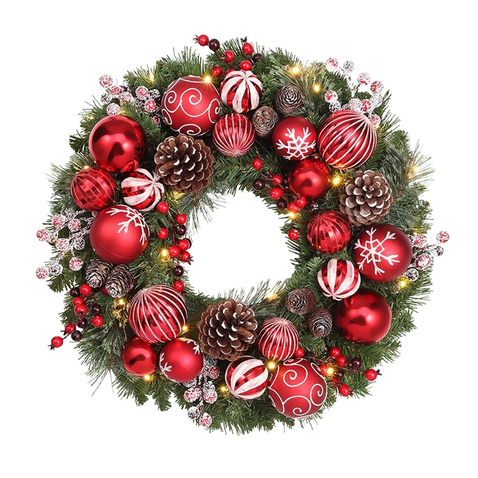 OPFdfhDFH Christmas wreaths, Garlands for Decoration Christmas, with Pine Cones, Red Berries, Bayberry Fruit, Ball Decorations, Home Decor Holiday Party for Front Door, Window, Wall(60cm/23.6in)
