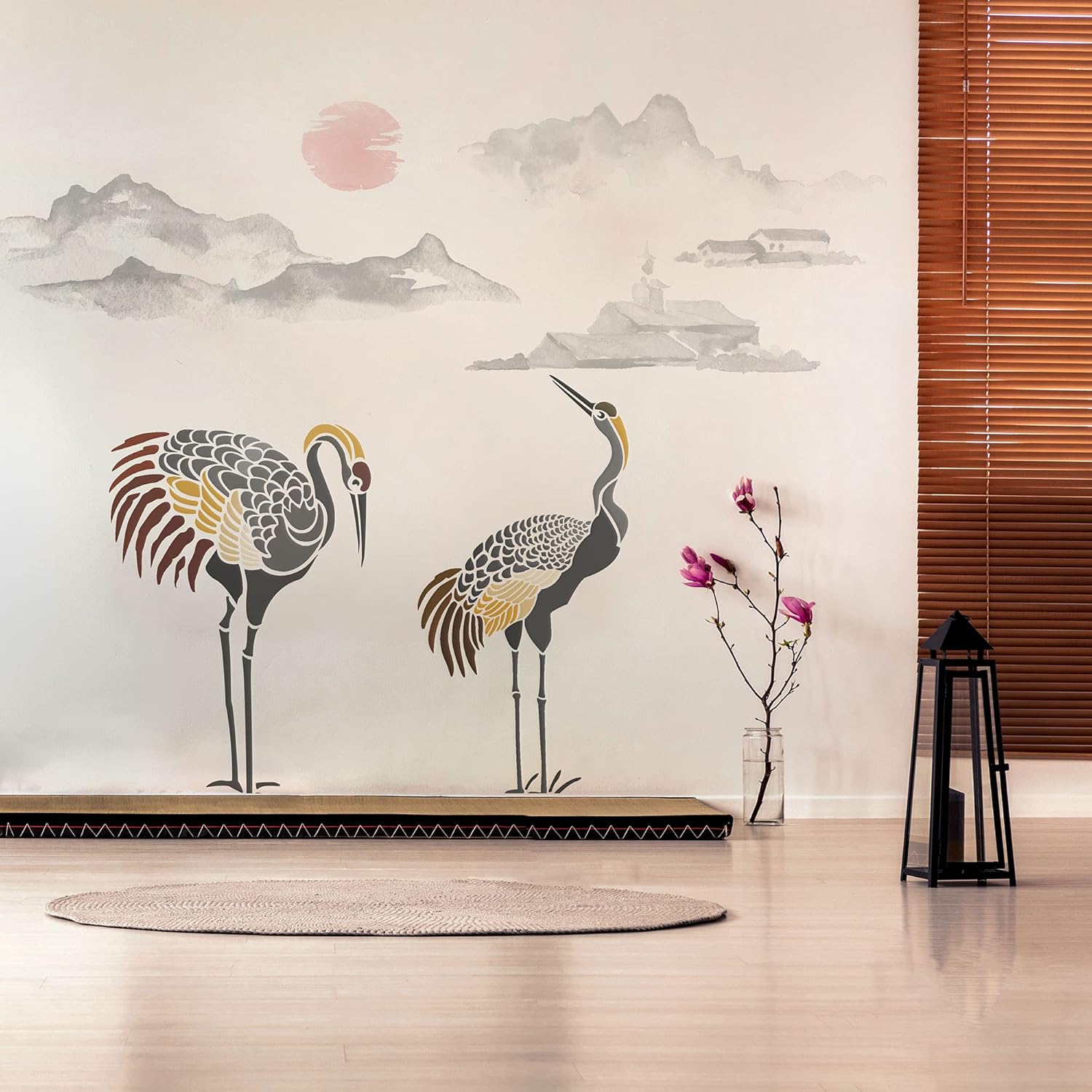 NAKLEO Large Wall Painting Stencil 43x64 cm, Japanese Standing Crane Art Deco Oriental Pattern, Reusable Plastic Template - Image 4