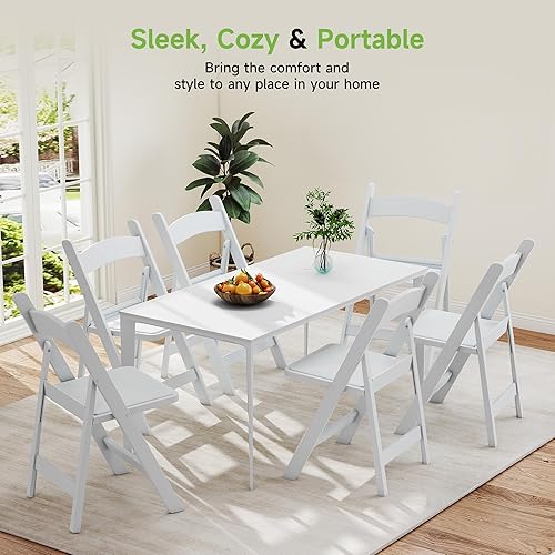 Miniatura 7 de Real Relax Sillas plegables de resina blanca con cojín, cómoda silla plegable de plástico, sillas apilables con asientos acolchados, sillas