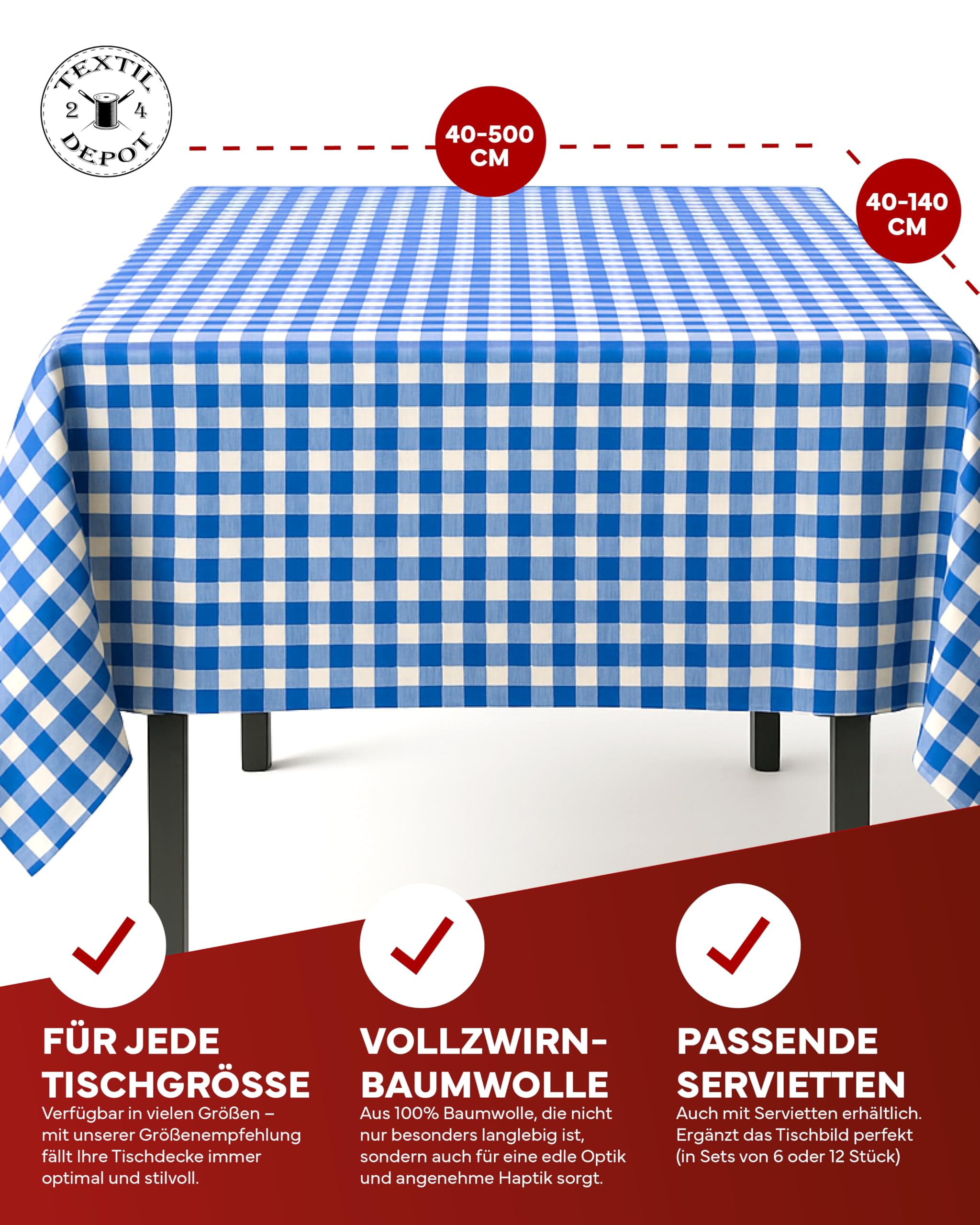 texpot Landhaus Tischläufer 40 x 280 cm blau-weiß kariert 100% Baumwolle Küche, Haushalt & Wohnen