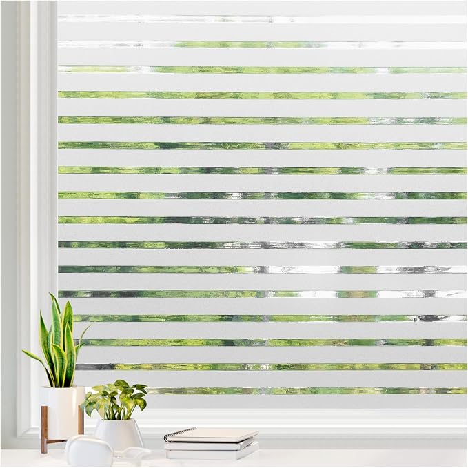 rabbitgoo Frosted Glass Window Privacy Film, Classic Stripe, 17.5" x 78.7"