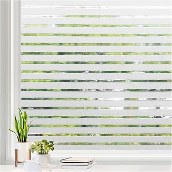 rabbitgoo Frosted Glass Window Privacy Film, Classic Stripe, 17.5" x 78.7" | Reeded Blinds Design, All Day Privacy Shield, Opaque Frosted Cover, Sun Blocking, Static Cling No Glue, for Home, Office