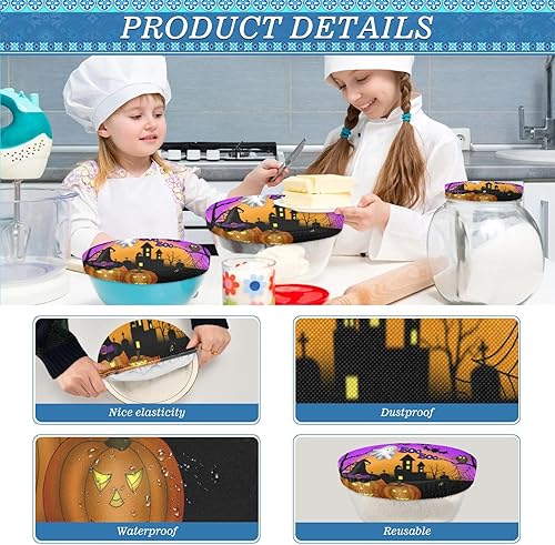 Miniatura 5 de Faroles de calabaza de Halloween reutilizables, 5 unidades, cubierta de tazón de fantasma, para almacenamiento de alimentos, recipiente de pan para