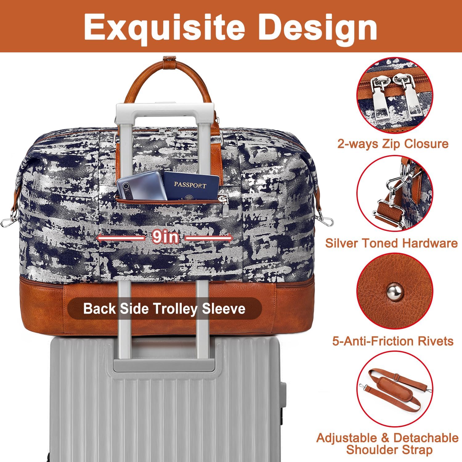 Travel Weekender Bag for Women, 21" Overnight Bag with Shoe Compartment 50L Large Travel Duffel Bag Carry On Tote for Weekend, Overnight, Business Trips, Water Resistant - Image 3