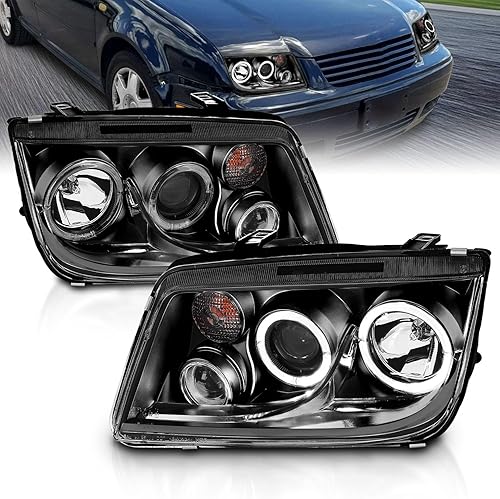 AmeriLite para 1999-2005 Volkswagan Jetta Faros Delanteros de Proyector de Repuesto LED Halos Negros, Conjunto de Luces Antiniebla - Lado del