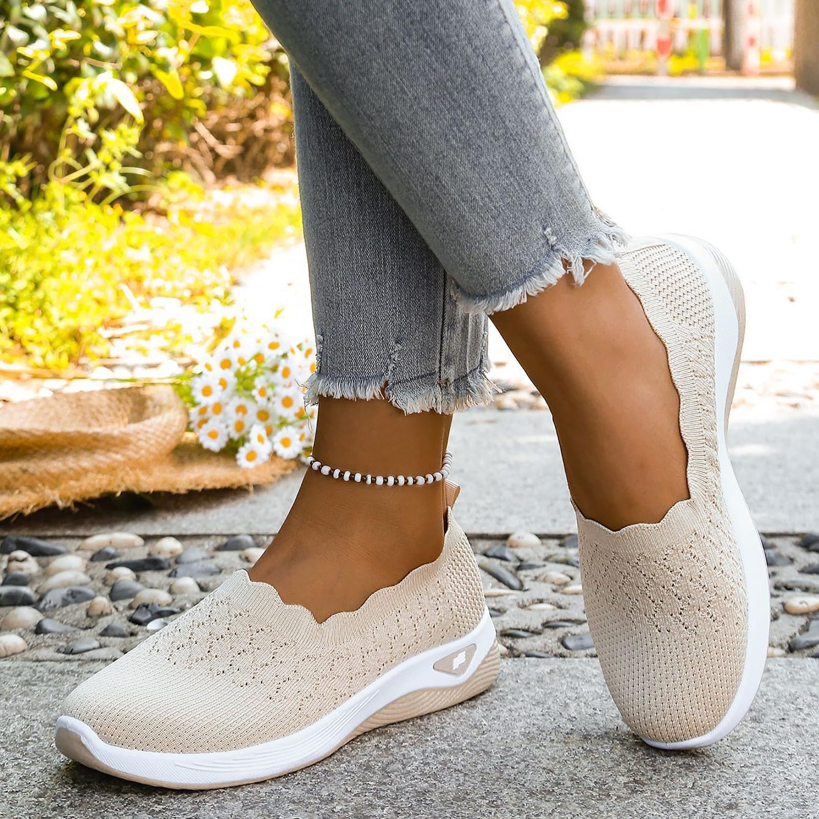 Chaussure Orthopédique Femme Été Baskets Légère Respirante Basket Ballerines Antidérapante Marche Enfiler sans Lacet Sneakers Fitness Slip on Confort Basquette Course Travail