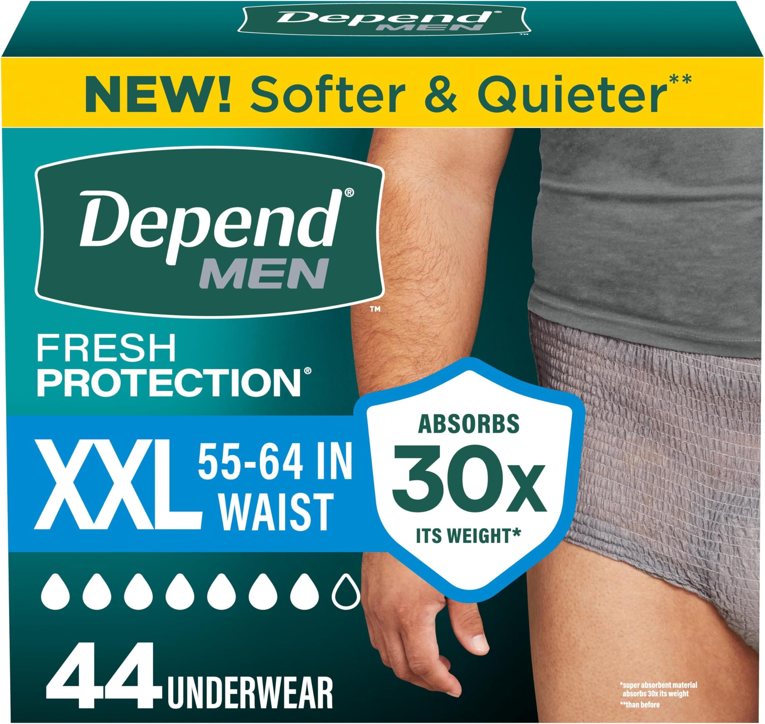 FIT-FLEX Incontinence Underwear for Men, Maximum Absorbency, Disposable, XXL, Grey, 44 Count (2 Packs of 22) (Packaging May Vary)