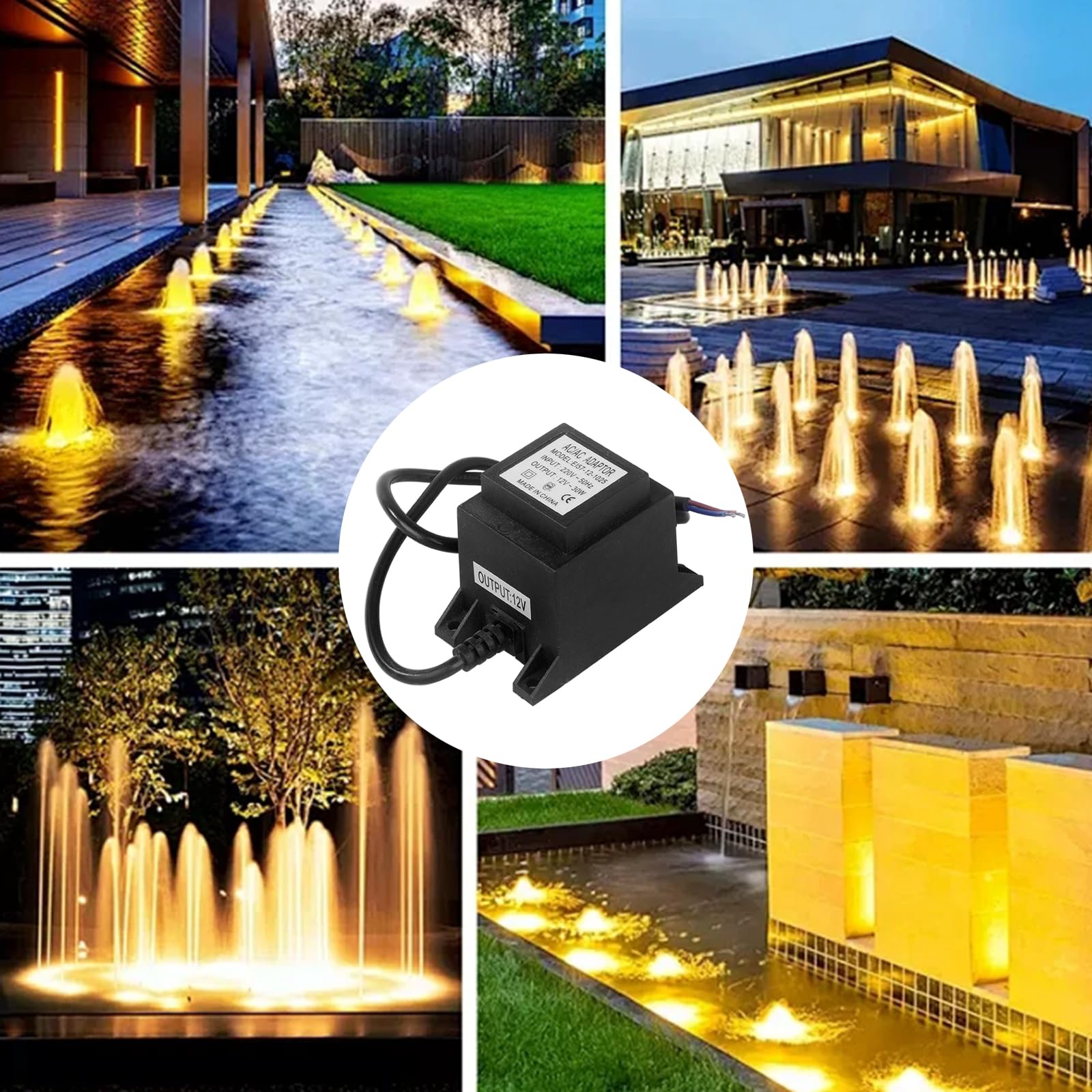 Transformator LED, 12 V/24 V AC/AC, zewnętrzny zasilacz sieciowy IP68, transformator 220 V 12 V/24 V LED z wtyczką do oświetlenia LED i pompy do stawu, czarny (12 V 30 W)