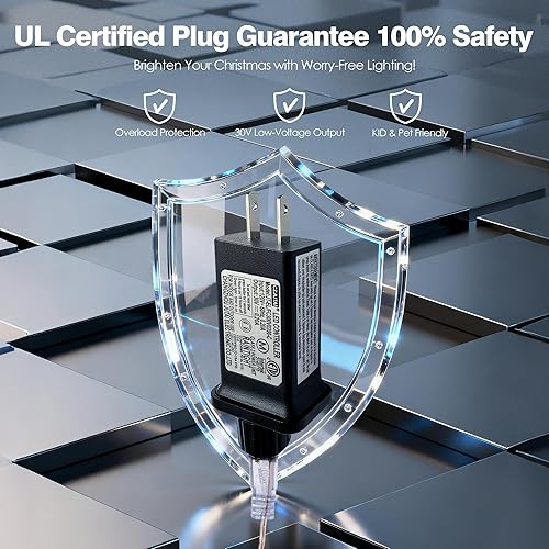 Miniatura 4 de BlcTec Luces largas de Navidad para interiores y exteriores, 500 luces LED de 174 pies con certificación UL para árbol de Navidad con 8 modos de
