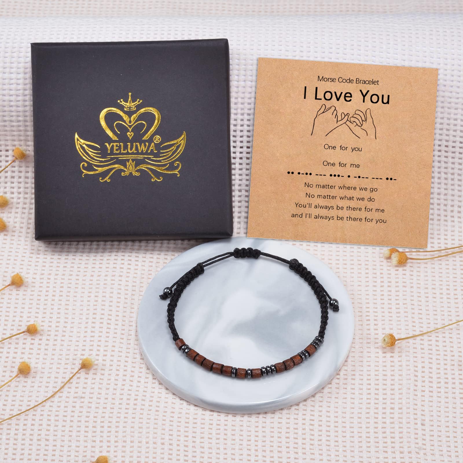 YELUWA Bracelet Je T'aime En Code Morse Pour Hommes | Cadeau Couple Amoureux Amour Pour Copain, Anniversaire Saint Valentin Noel, Pour Homme Mari Papa Fils