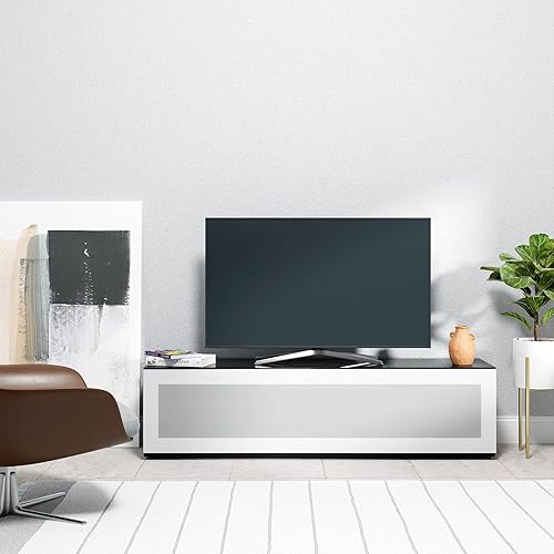 Miniatura 14 de SONOROUS ST-160 - Soporte de TV premium con cubierta de vidrio negro y madera negra, centro de entretenimiento de lujo y consola multimedia para