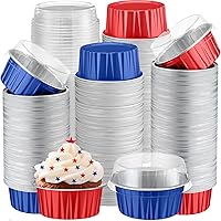 Vista 40 de Gejoy 400 Piezas Moldes de Papel de Aluminio para Hornear con Tapas 5 oz Moldes Desechables Ramekins Mini Moldes para Pasteles Crème Brûlée Moldes