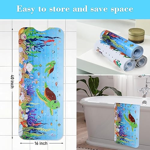 Miniatura 6 de Alfombra de baño antideslizante para bañera, lavable a máquina, antideslizante, con dibujos animados, con agujeros de drenaje y ventosas para niños