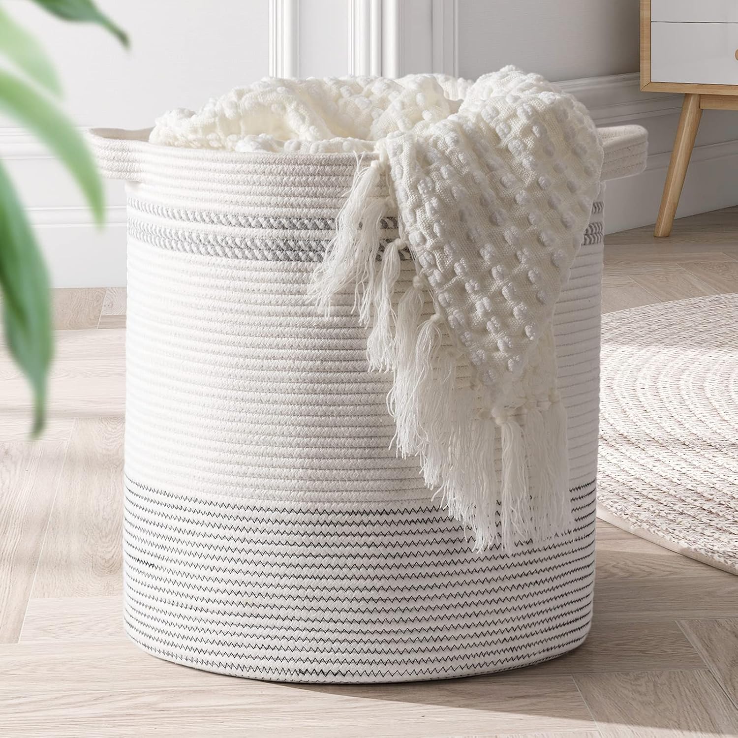 INDRESSME Large Cotton Rope Basket Woven Basket Laundry Basket Clothes Hamper Toy Storage Basket