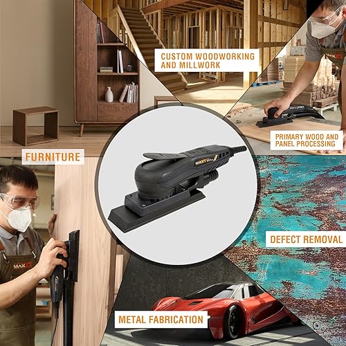 Miniatura 7 de MAXXT Lijadora de hojas sin escobillas eléctrica 0.118 in orbital 350 W 3A multifunción 10000 RPM velocidad variable con cable lijadoras orbitales