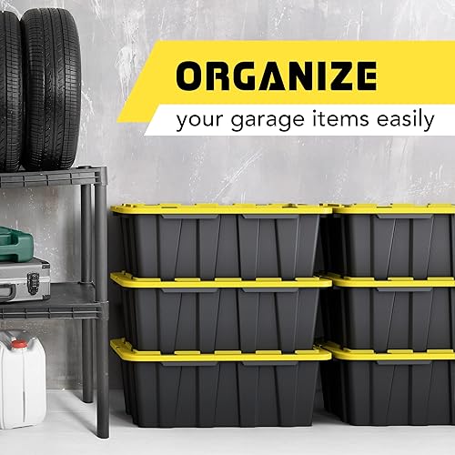 Miniatura 5 de Paquete de 8 contenedores organizadores de plástico medianos de 12 galones con tapas de cierre seguro ultra duraderas, apilables, extra resistentes