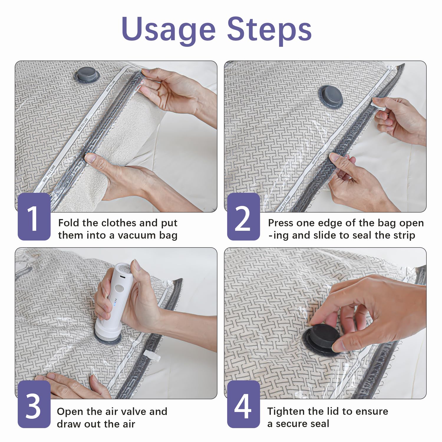 Lot de 9 sacs de voyage sous vide avec pompe à air électrique sans fil, super pratiques – Sacs de rangement sous vide solides pour économiser de l'espace pour vêtements, voyage, organisation de la
