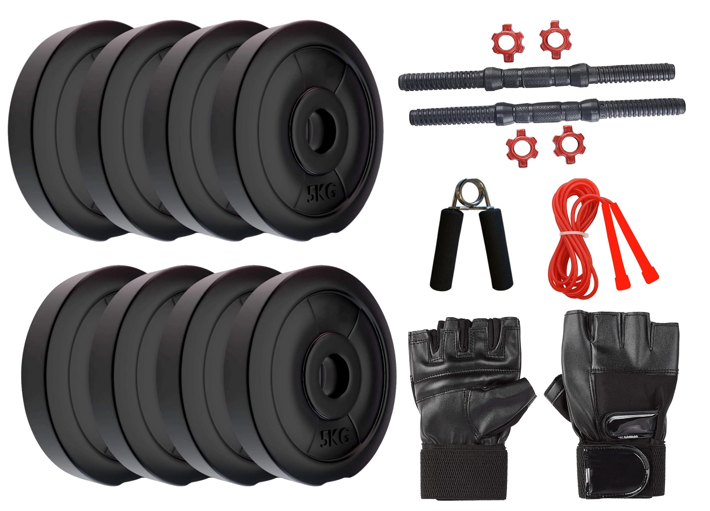 GYM INSANE Dumbbell Set, 8Kg Adjustable Dumbbell Set With 1 Pair of Adjustable Red Dumbbell Rods, PVC Dumbbell Plates, Gym Gloves, Skipping Rope & Gripper, Home Gym Combo, Exercise & Fitness Sets (B0CXYJ9HYZ) Amazon Price History, Amazon Price Tracker