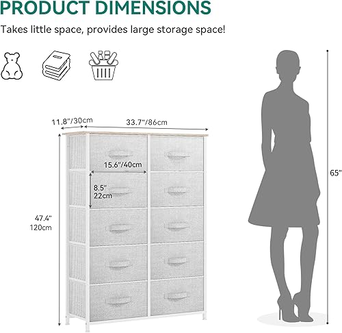 Miniatura 3 de YITAHOME cómoda de 10 cajones para almacenar prendas de tela unidad organizadora para recámara salón pasillo armarios y guardería cuenta con marco