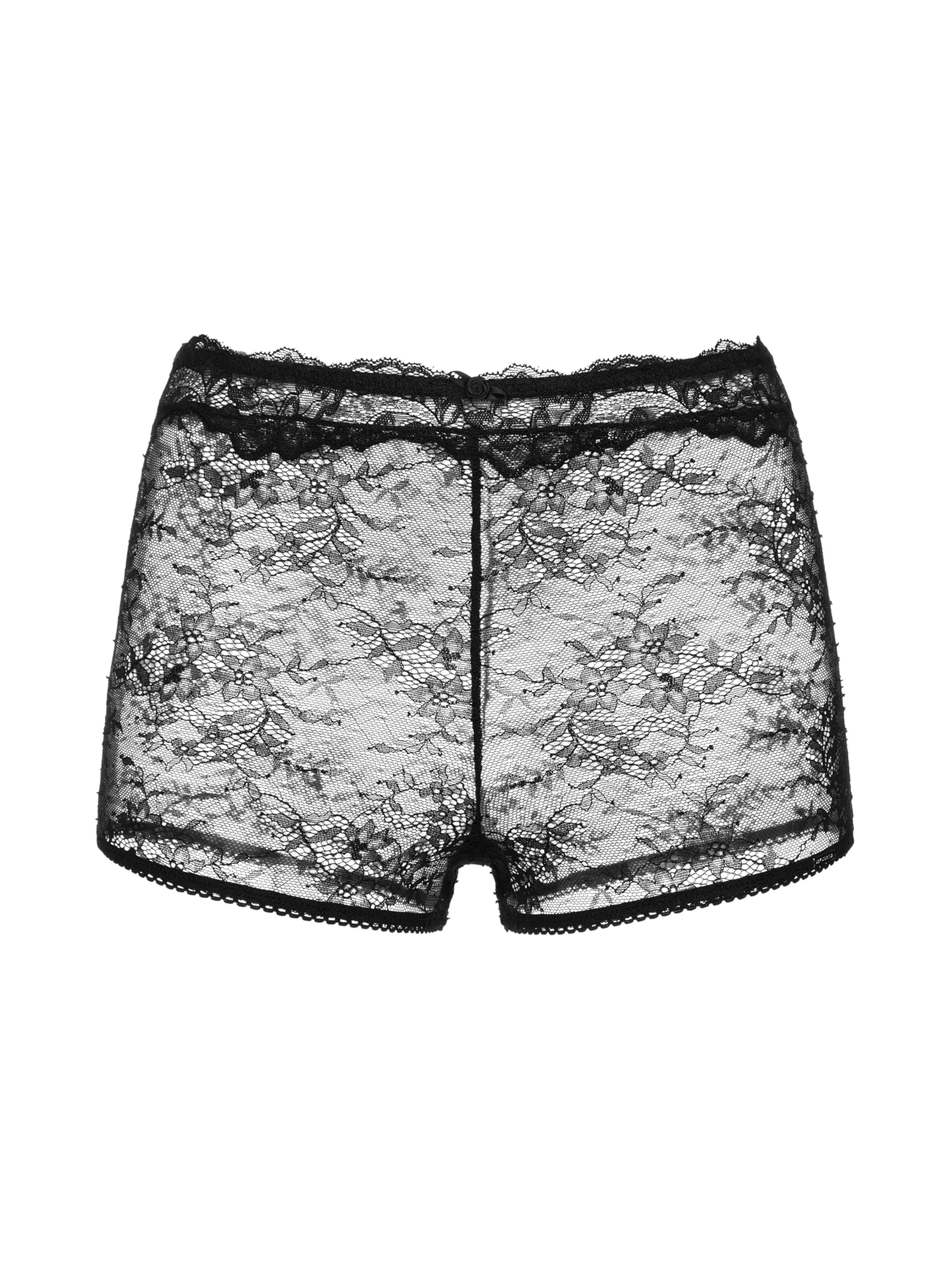 DORINA ORIGINS Lace Boyshorts, Allover Lace Design, Picot Elastic Leg Openings, Front Bow Detail, Black