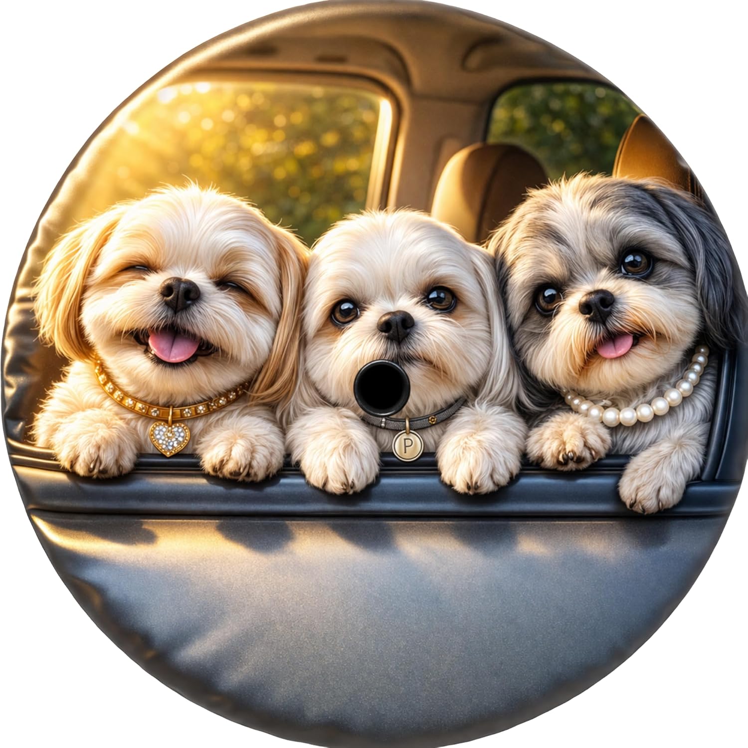 ThangPham Shop Funny Dog Spare Tire Cover with/Without Backup Camera Hole, Cute Dog Window Graphic Wheel Cover, Pet Lover Vehicle Tire Cover