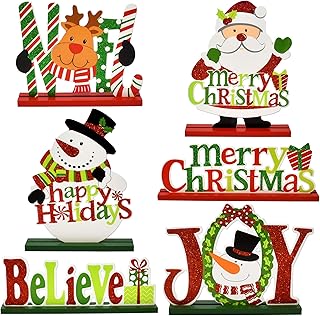 6 Christmas Table Decorations for Dinner Party Coffee Table Snowman Santa Reindeer Noel Joy Believe Merry Christmas Happy Holidays Centerpiece