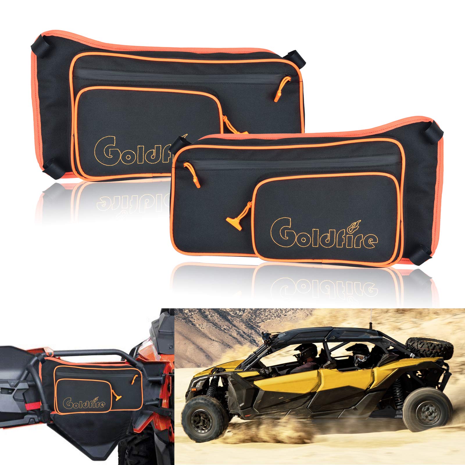 Goldfire Maverick X3 Accessories UTV Storage Bags Rear Door Tool Organizer Gear Bag Set for 2017-2024 Can-Am Maverick X3 Max Turbo R Accessories (Orange Piping)